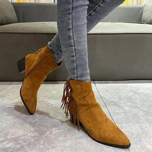 New suede fashion chunky mid-heel ankle boots